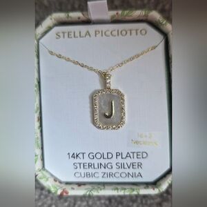 Stella Picciotto Letter "J" 14k Gold Plated Sterling Silver Cubic ZirconNecklace